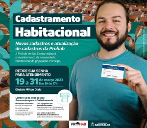 PROHAB SÃO CARLOS VAI REALIZAR NOVO CADASTRAMENTO HABITACIONAL